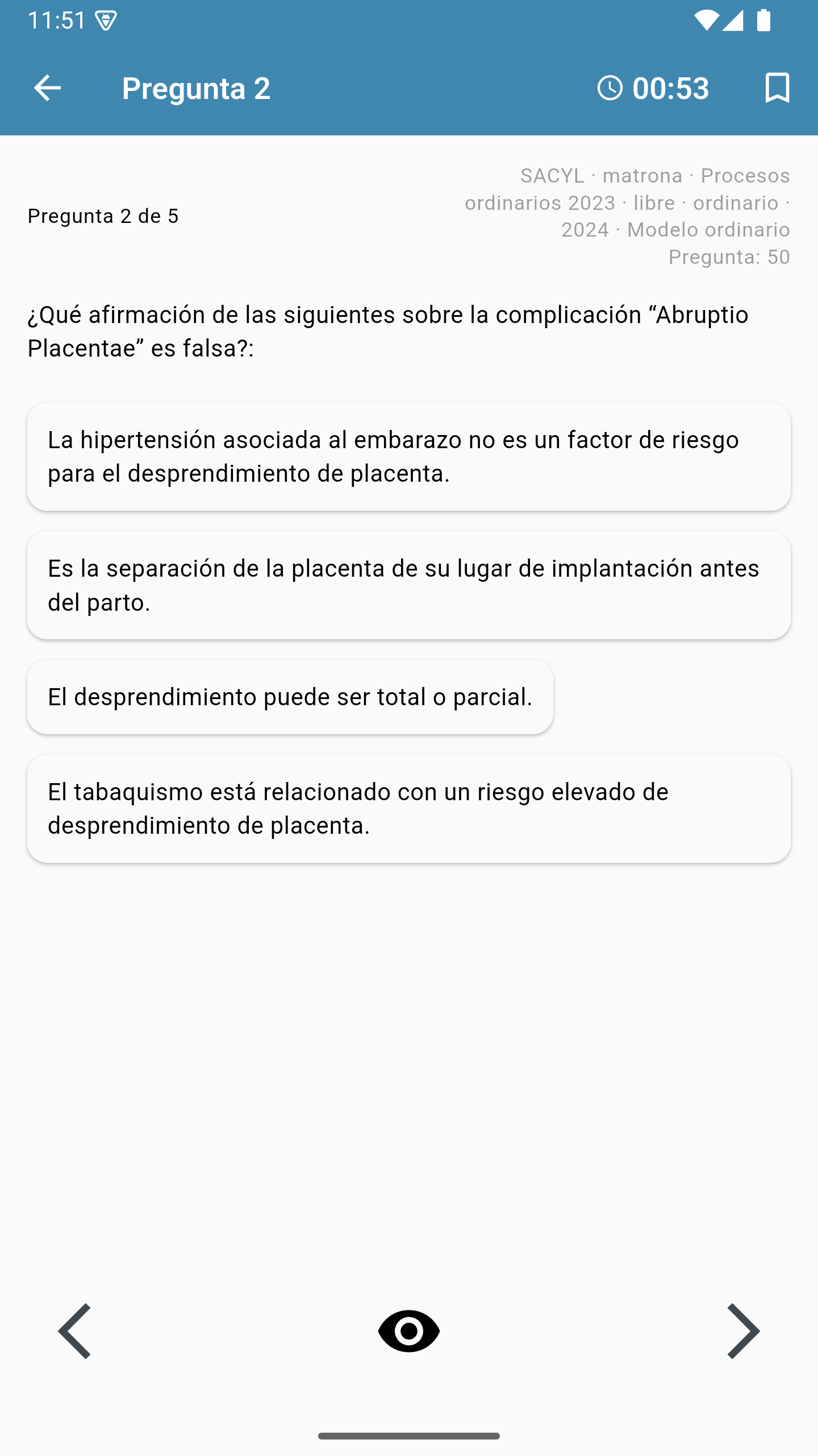 Vista previa de una pregunta en OpeMeApp, una aplicación en preparación.